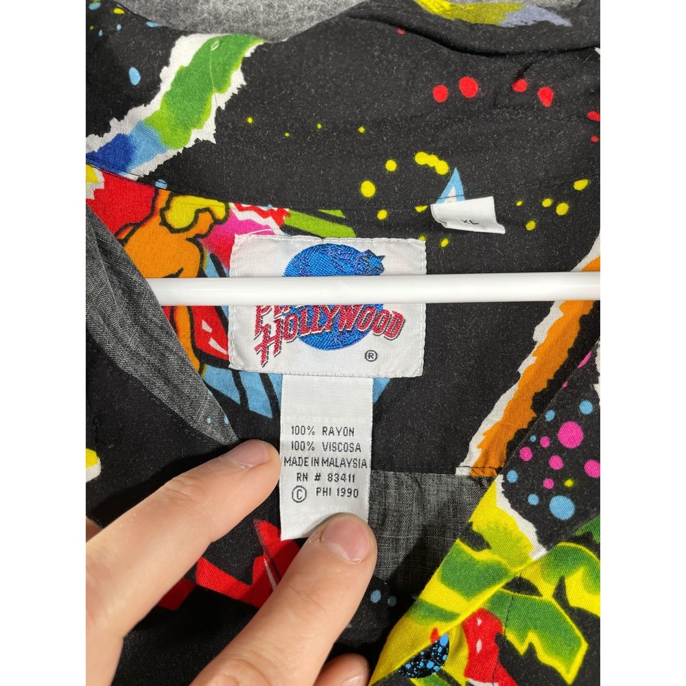 Vintage 1990 Planet Hollywood Rayon Space Print Camp Hawaiian Shirt XL Flowey - Picture 2 of 14